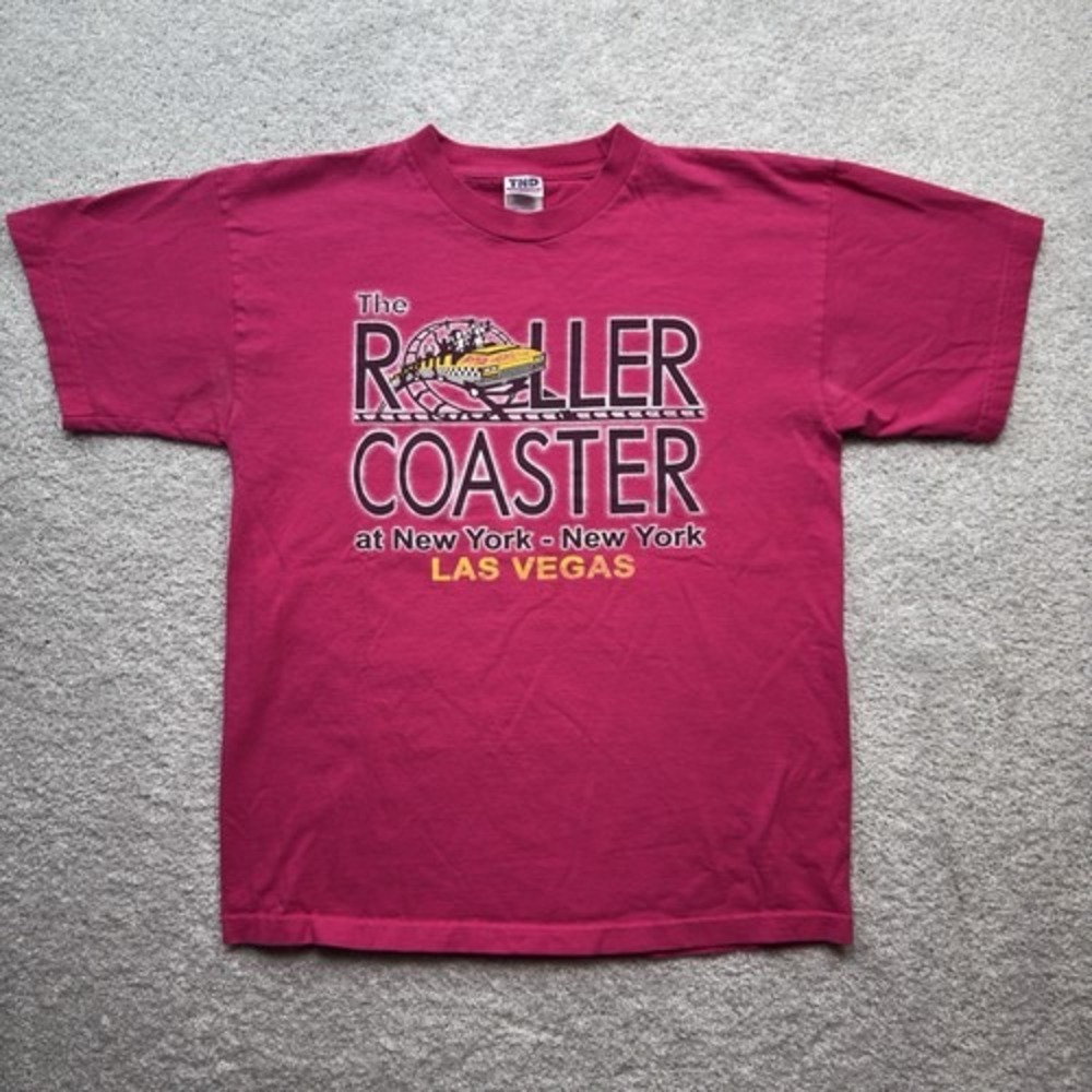 TND New York New York Las Vegas Roller Coaster T-Shirt Large Red Cotton Souvenir